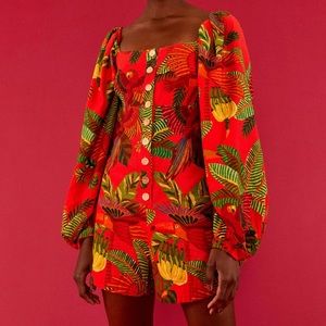 Farm Rio Red Forest Birds Romper